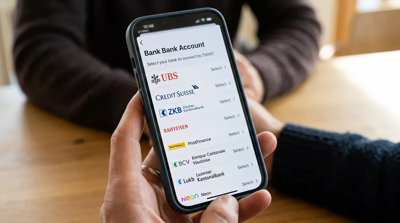 Bankauswahl bei der TWINT-App-Einrichtung