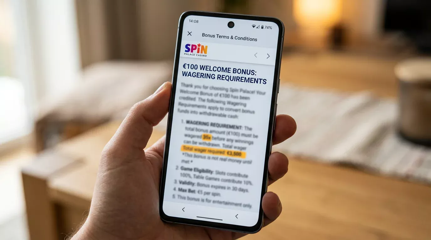 Umsatzanforderungen für Casinoboni auf einem Smartphone