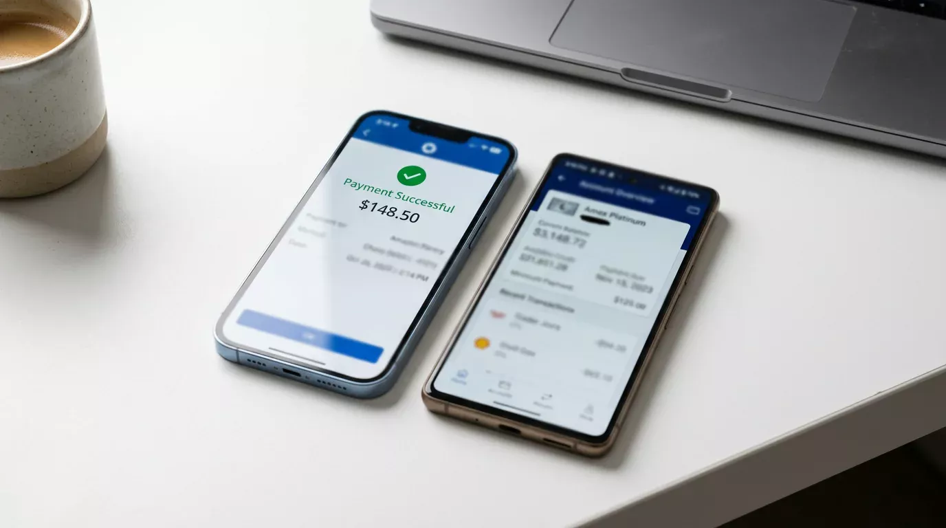 Direktzahlung versus Kreditlinie als Konzept auf Smartphone