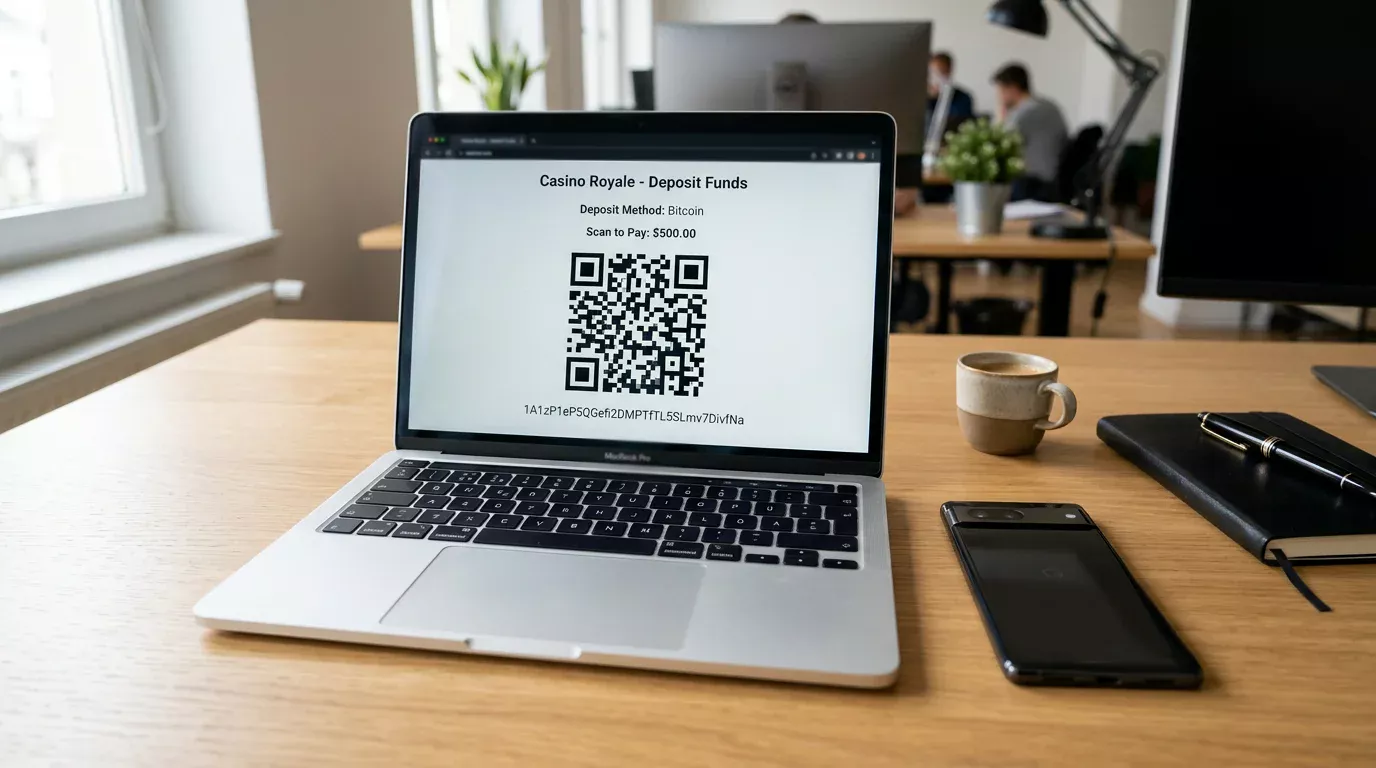 QR-Code auf Laptop-Bildschirm für Casino-Einzahlung