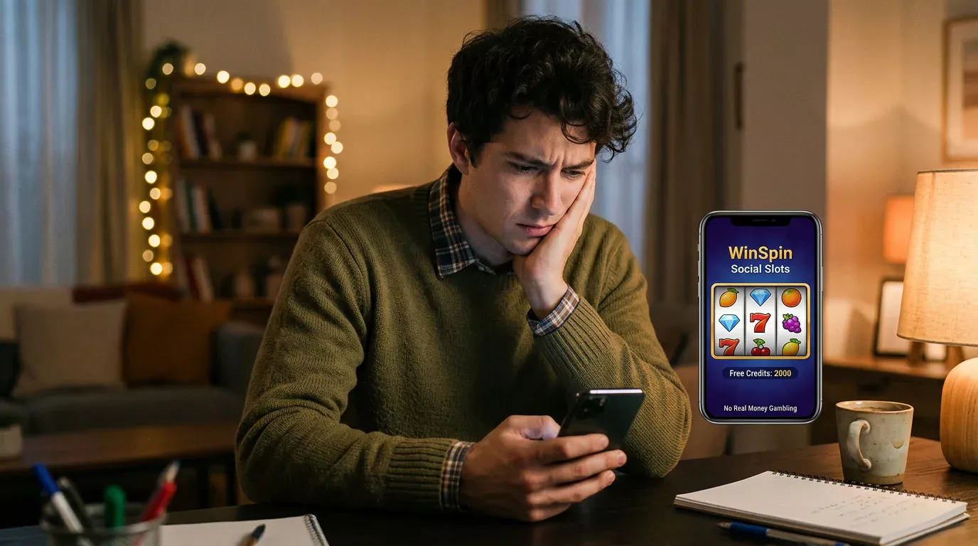 Online-Spielender schaut besorgt auf Smartphone