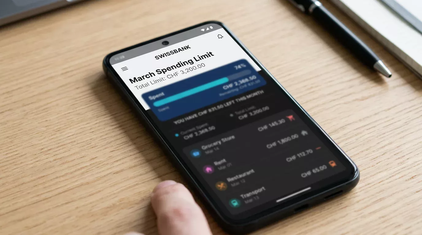 Monatliches Ausgabenlimit auf einem Smartphone-Display