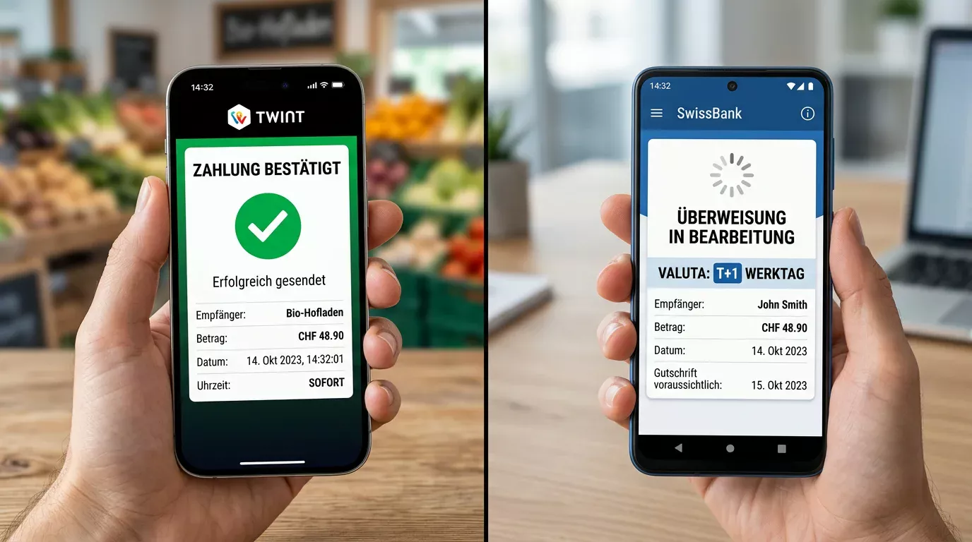 Geschwindigkeitsvergleich TWINT versus Banküberweisung