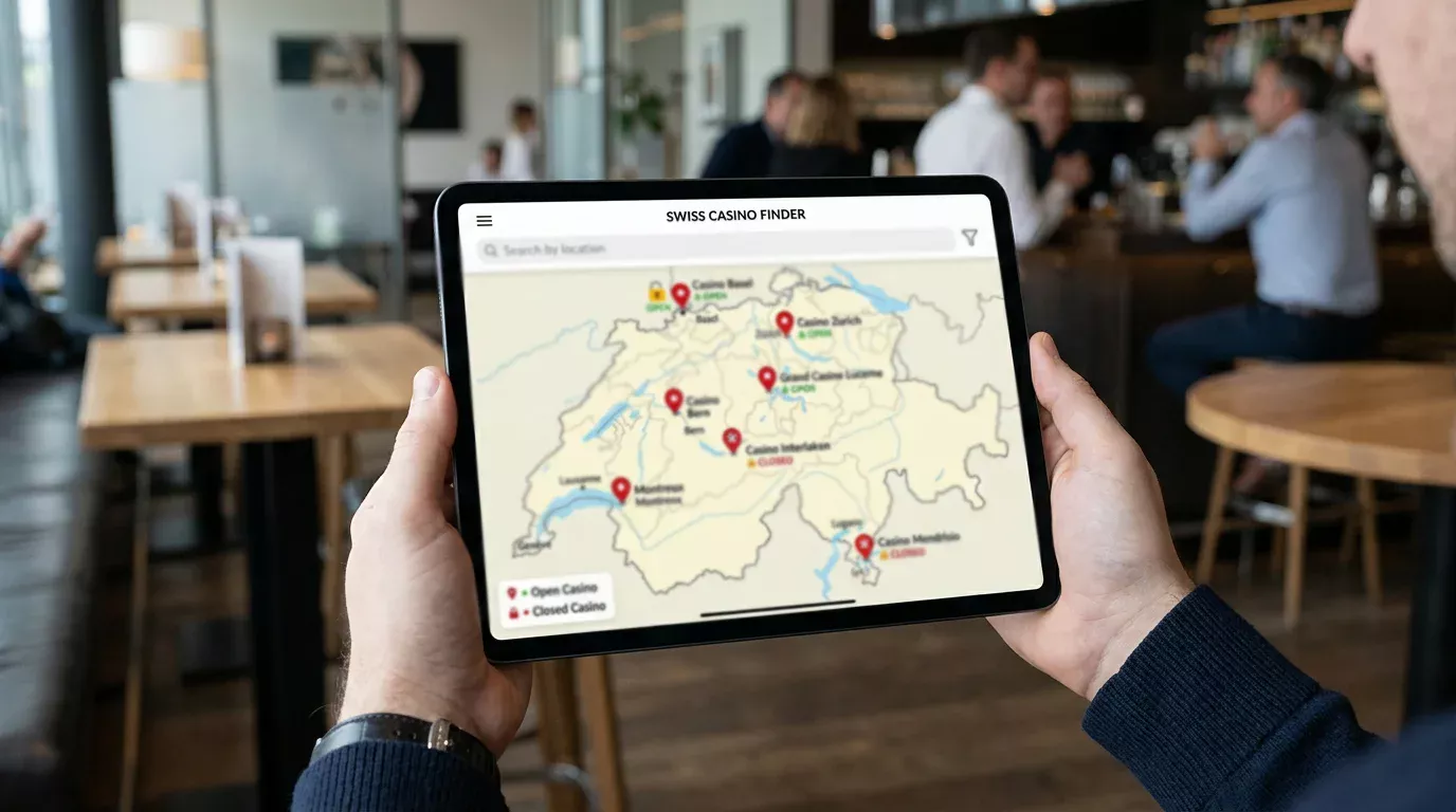 Karte der Schweiz mit gesperrten Casino-Standorten