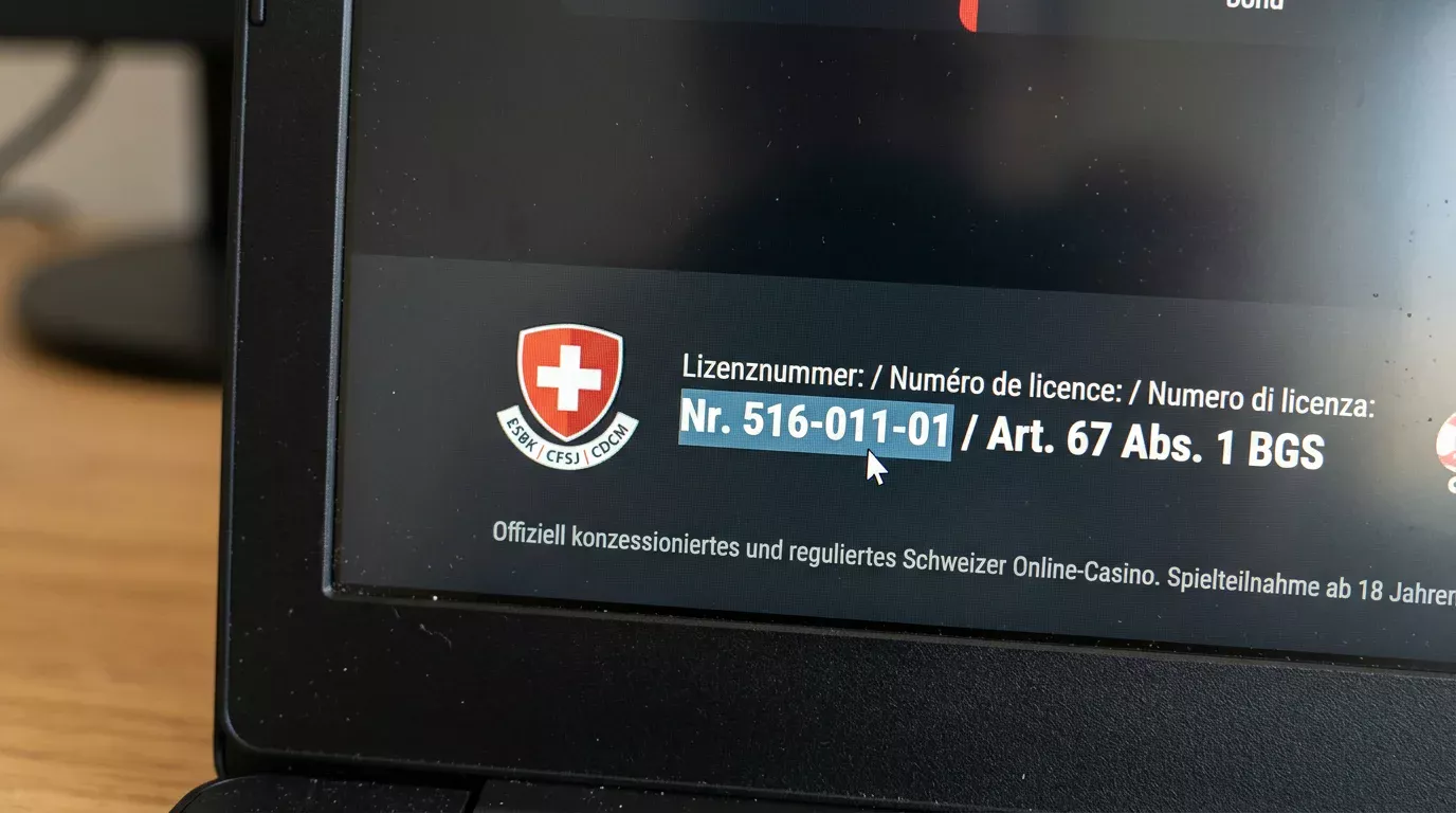 ESBK-Konzessionsnummer im Footer eines legalen Schweizer TWINT-Casinos prüfen