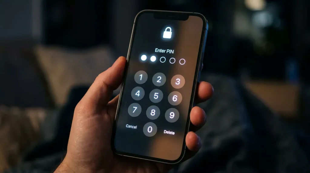 Smartphone-PIN-Eingabefeld mit Schloss-Symbol für sichere Zahlung