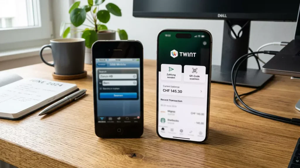 Zwei Smartphone-Generationen zeigen die TWINT-Geschichte von 2014 bis 2025